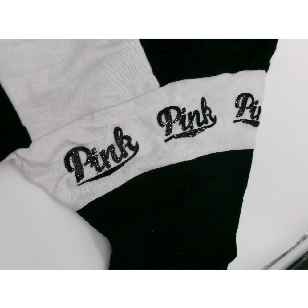 Victoria's Secret PINK Black White Colorblock Glitter Logo Long Sleeve Shirt L - Picture 4 of 15